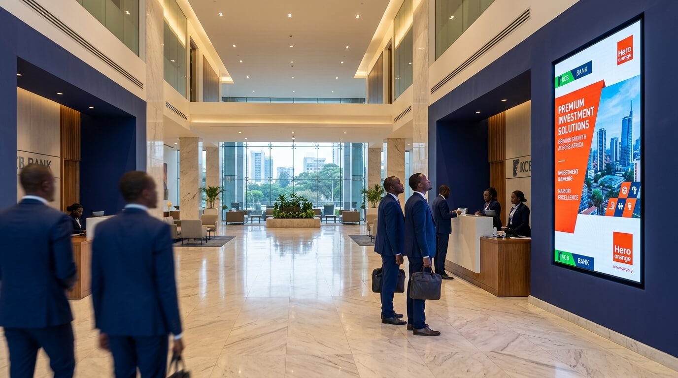 Indoor digital signage in a Nairobi corporate lobby